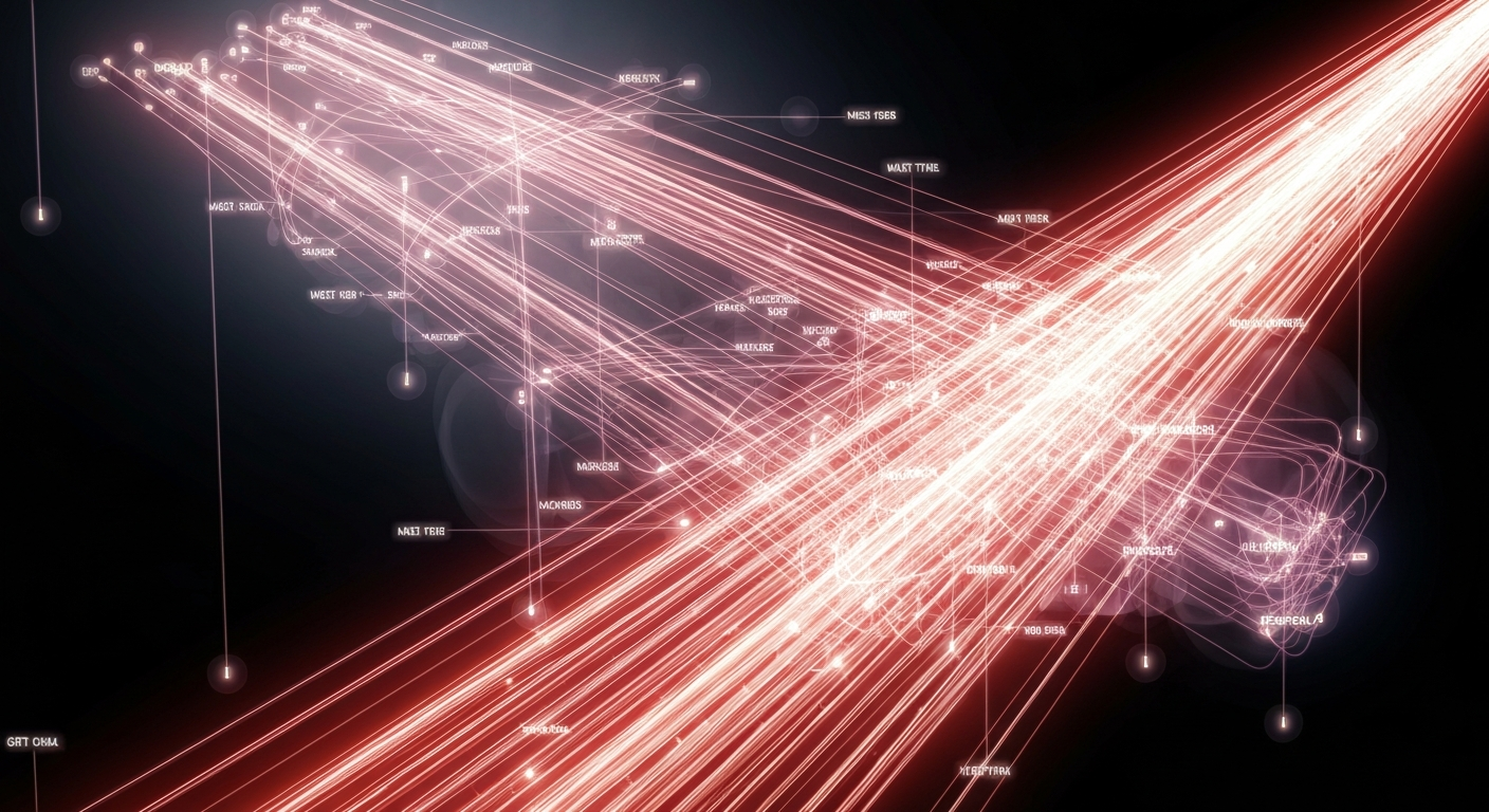 A highly detailed, ghostly X-ray image showing the complex inner workings of a medical appointment scheduling system, with glowing lines representing the flow of patient appointments and wait times.