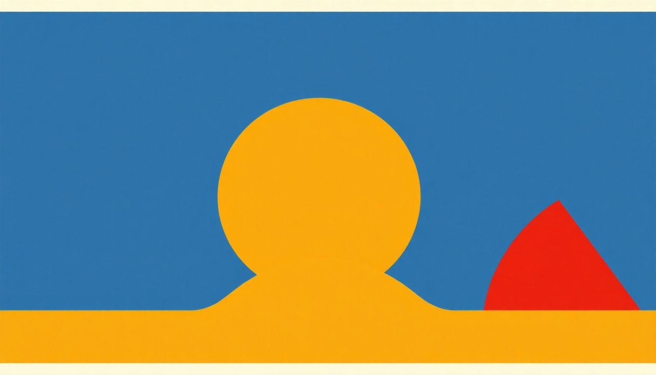 A dynamic abstract composition of intersecting triangles and rectangles in shades of blue, red, and yellow, conceptually representing the disruption to global trade flows caused by the closure of a critical maritime chokepoint.