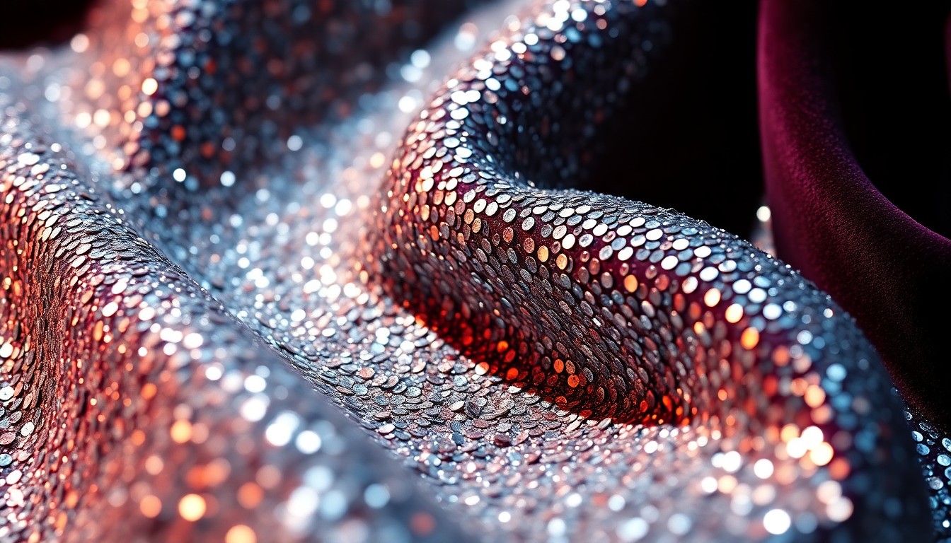 An extreme close-up of shimmering, high-contrast sequins and glittering glass fragments, conceptually representing the glamour and mystery of the upcoming film 'Verity'.