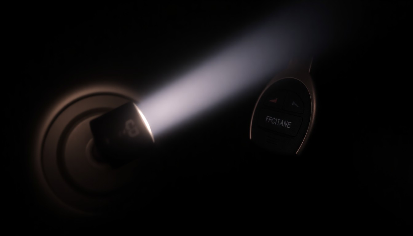 An extreme close-up of a car key and ignition switch lit by a harsh, direct flash, conveying the serious consequences of drunk driving in a gritty, investigative aesthetic.