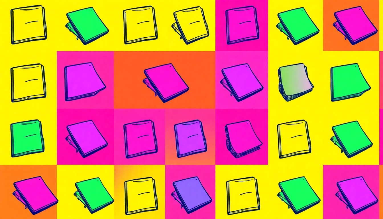 A highly stylized, abstract grid of a single self-help object repeated in vibrant neon colors and heavy black outlines, conceptually representing the themes of personal identity and mindset transformation.