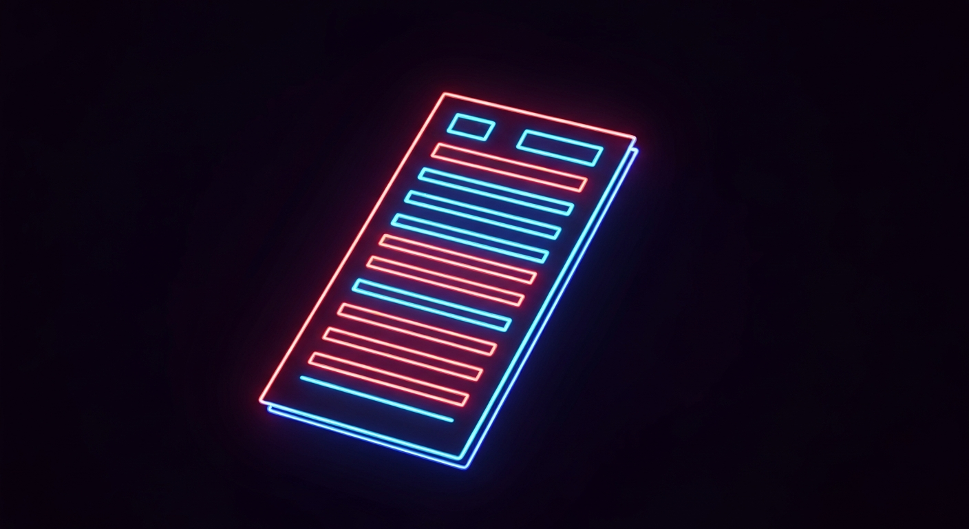 A glowing neon outline of a medical chart or document, the lines vibrant and energetic against a dark background, conceptually representing the streamlining of healthcare documentation through innovative technology.