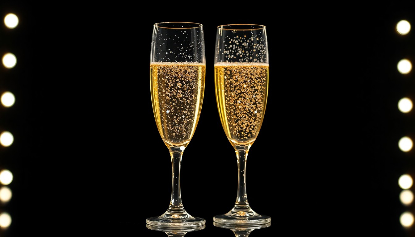 An extreme close-up of the reflective, faceted surface of several champagne flutes, captured in dramatic high-contrast studio lighting to create a conceptual, abstract representation of the glamour and excitement surrounding celebrity relationships.