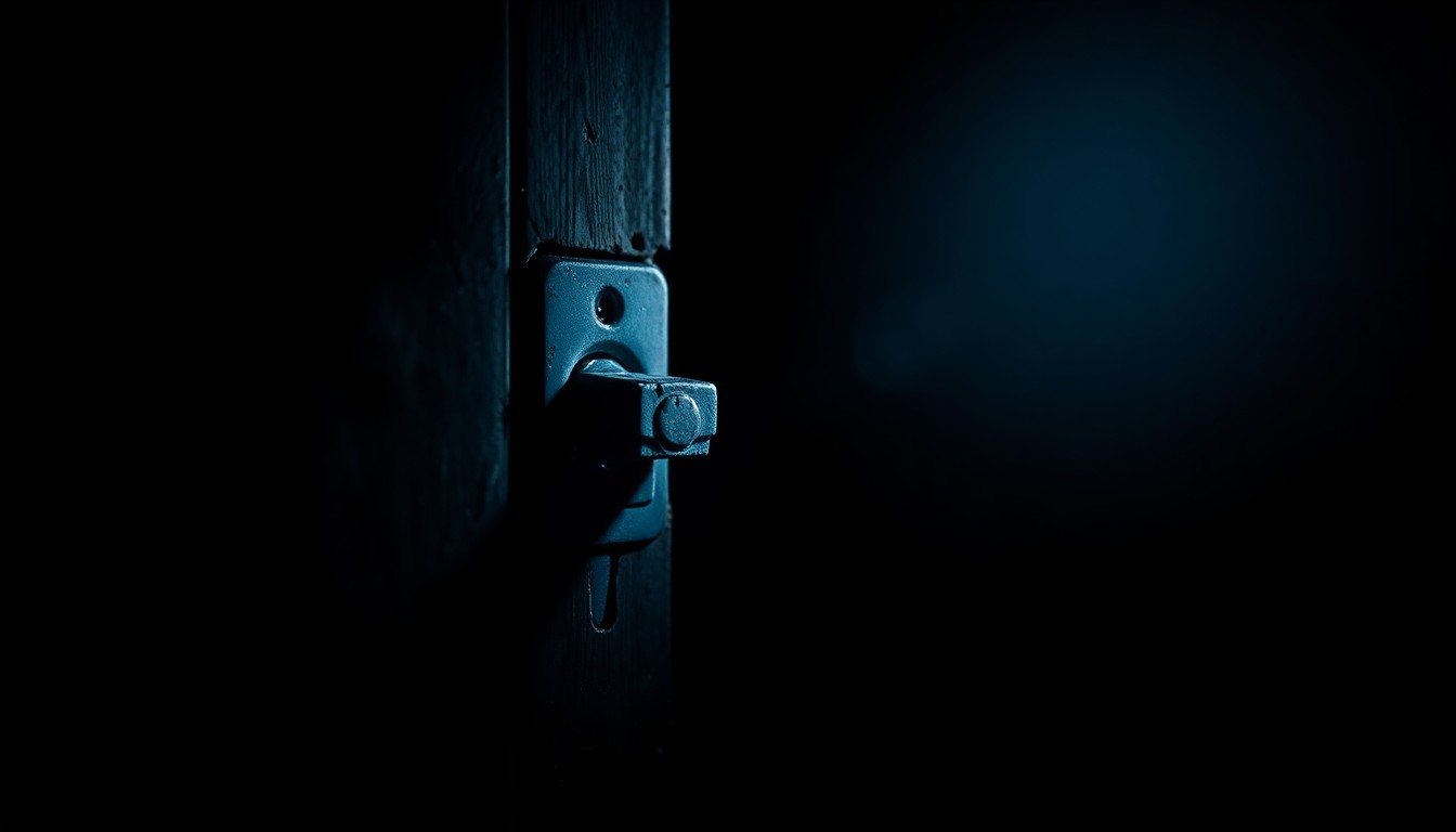 An extreme close-up of a broken window lock mechanism, reflecting the harsh, gritty nature of an attempted abduction investigation.