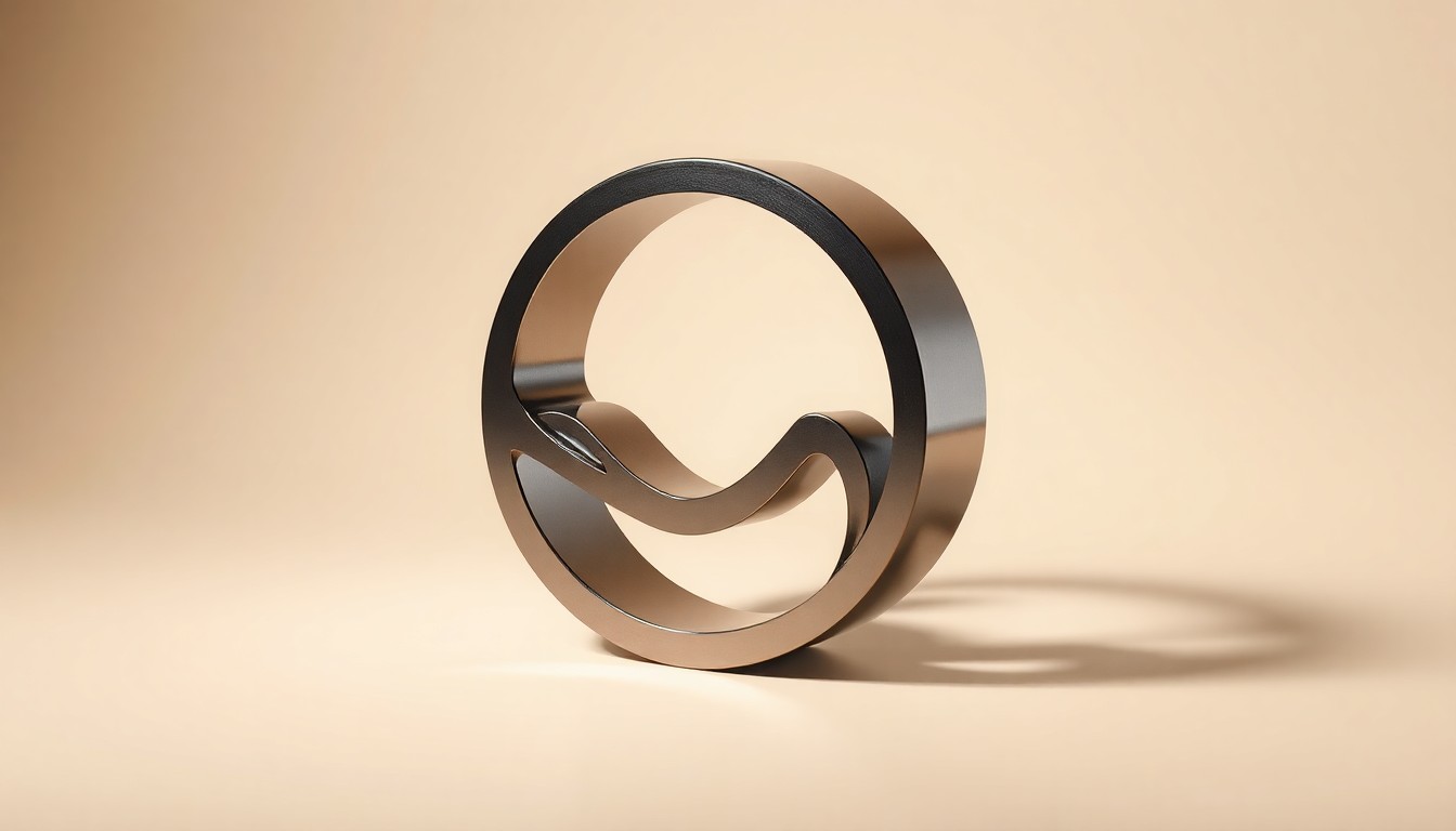 A polished, geometric metal sculpture in the shape of a stylized restaurant logo, placed on a clean, monochromatic background and dramatically lit to represent the abstract corporate strategy and financial performance of the casual dining industry.