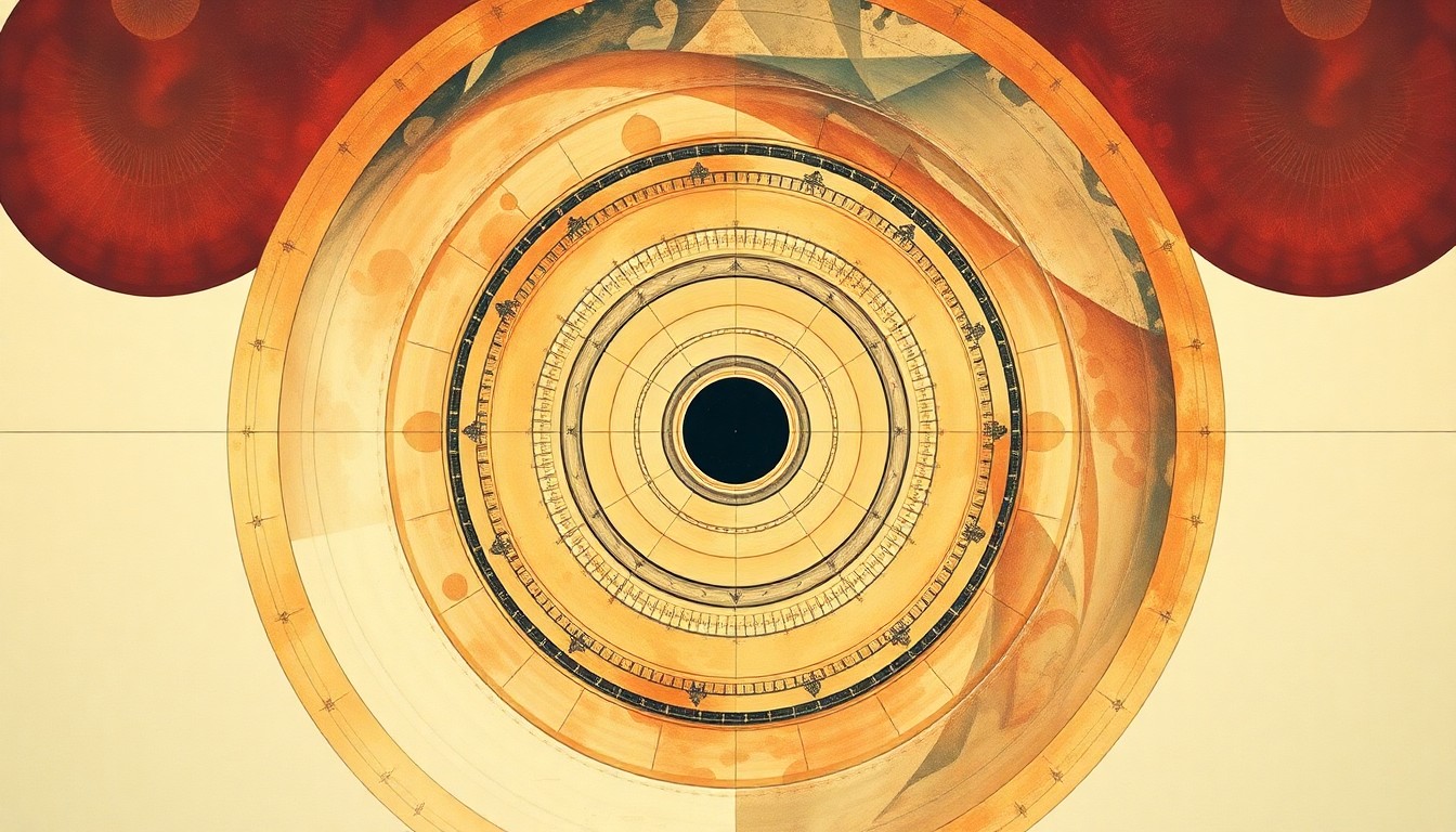 A highly abstract, textured painting in soft shades of blue, green, and orange, featuring sweeping geometric shapes and precise botanical spirals, conceptually representing the international cooperation and scientific forces behind the Artemis Accords for space exploration.