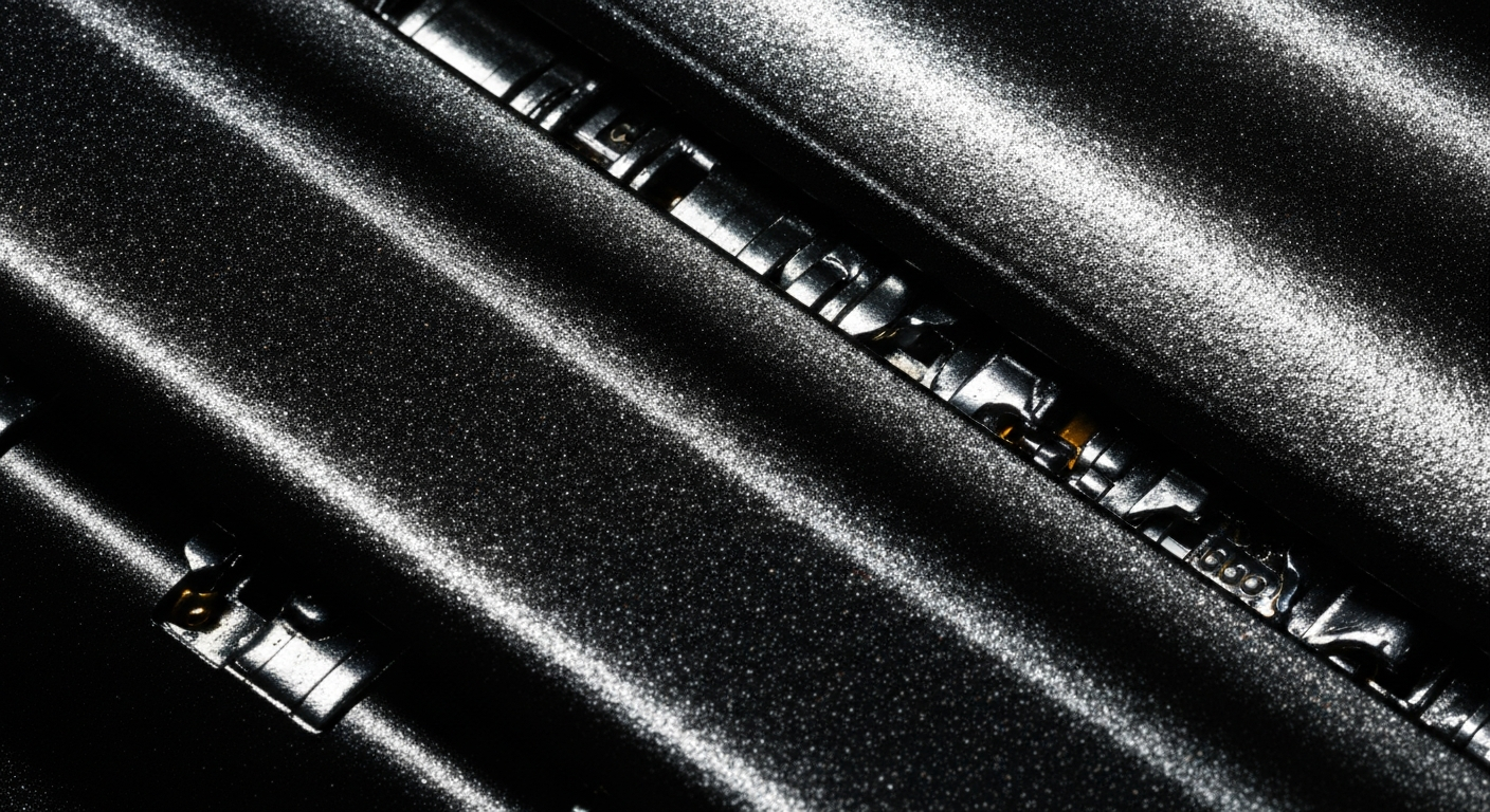 An extreme close-up photograph of the pebbled, metallic surface of a lithium-ion battery cell, dramatically lit to reveal the intricate engineering and raw materials that make up the core of modern energy storage technology.