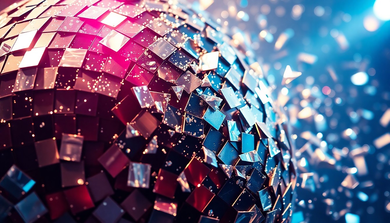 An abstract close-up photograph of shattered glass fragments reflecting bright, glittering light, conveying the celebratory energy and high-profile glamour of a major music industry awards show.