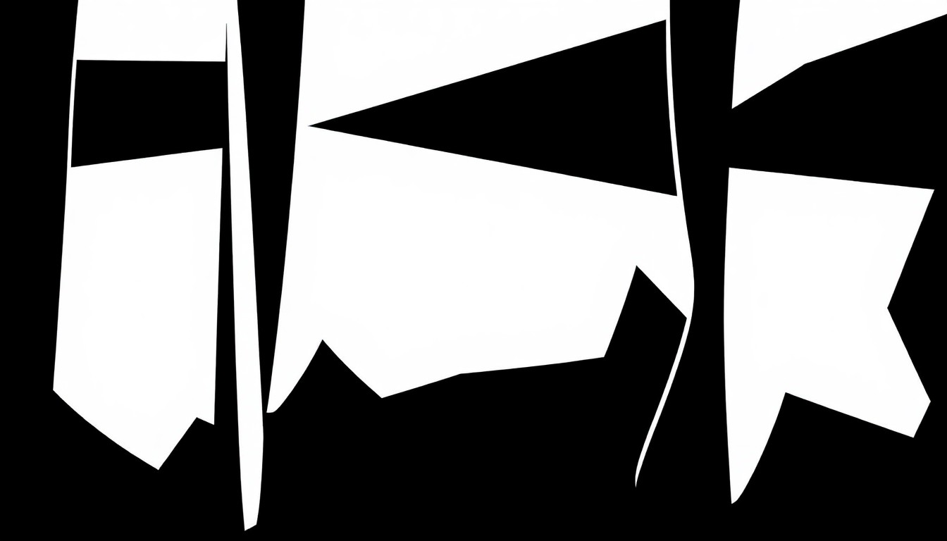 A minimalist, abstract illustration featuring bold, jagged black shapes against a stark white background, conceptually representing the emotional energy of a singer-songwriter's intimate concert tour.