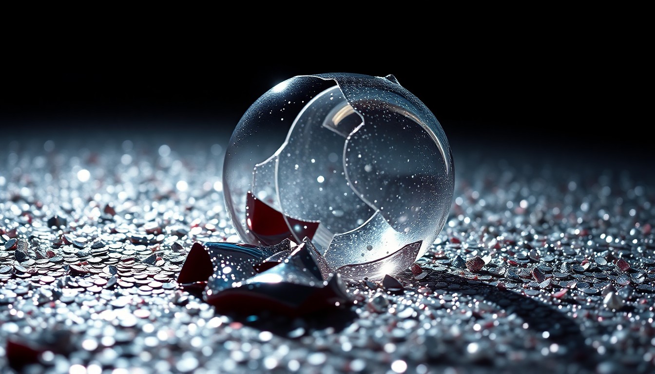 An abstract close-up photograph of shimmering sequins and shattered glass, capturing the high-drama and glamour of celebrity relationships.