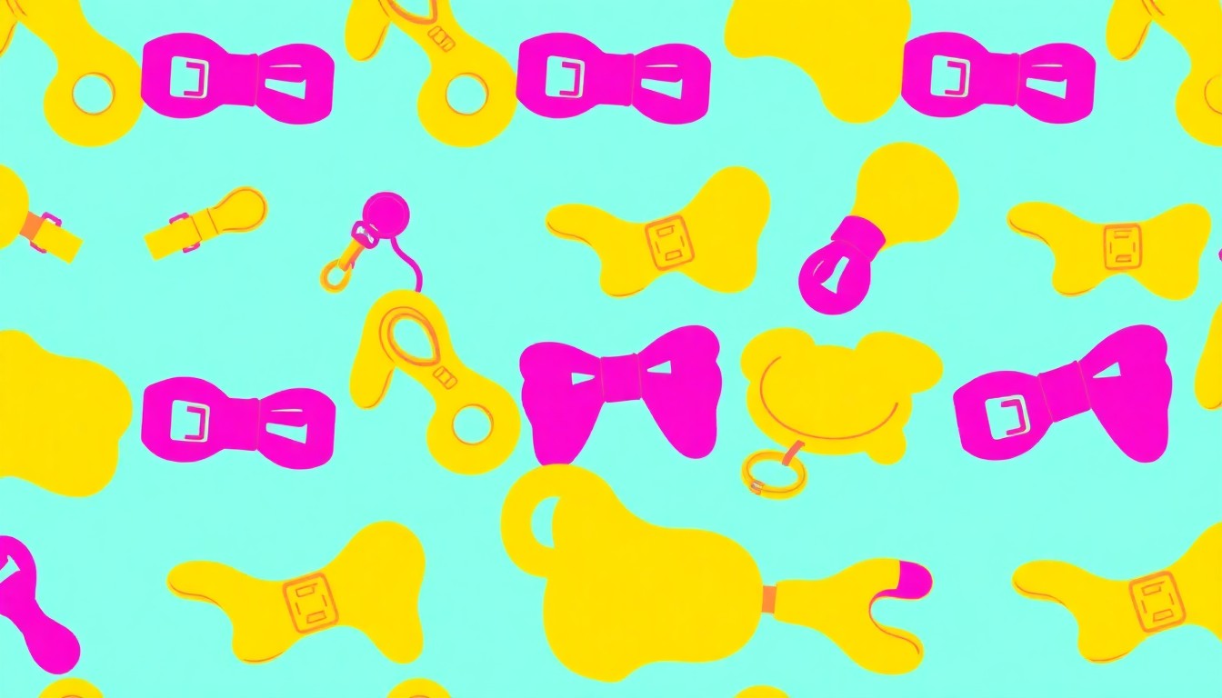 A vibrant, high-contrast silkscreen print of a dog collar repeated in a grid pattern, capturing the pop art energy of the 'Pawject Runway' event.