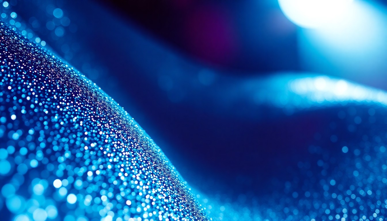 An extreme close-up photograph of highly reflective, glittering textures in dramatic, high-contrast studio lighting, conceptually representing the glamour and sensory experience of the Sound Scene festival.