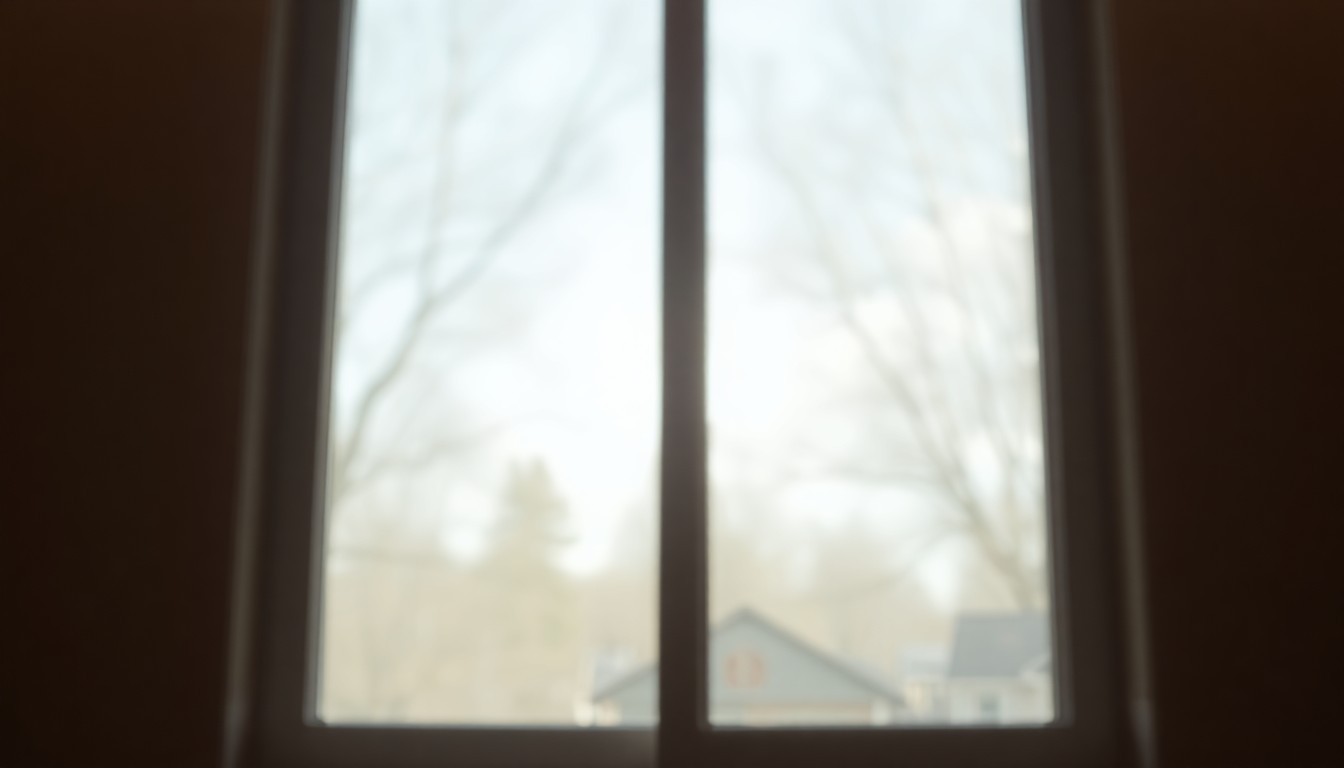 An extremely abstracted, out-of-focus photograph of a residential window, with soft pools of warm light and color creating a serene, atmospheric scene that conceptually represents the benefits of home window tinting.