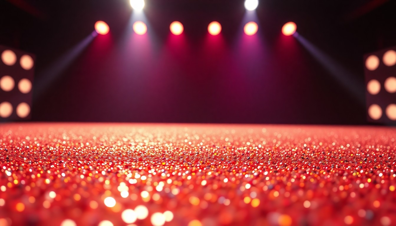 An extreme close-up photograph of shimmering, high-contrast sequins in a dramatic studio lighting setup, conceptually representing the glamour and spectacle of a game show stage.