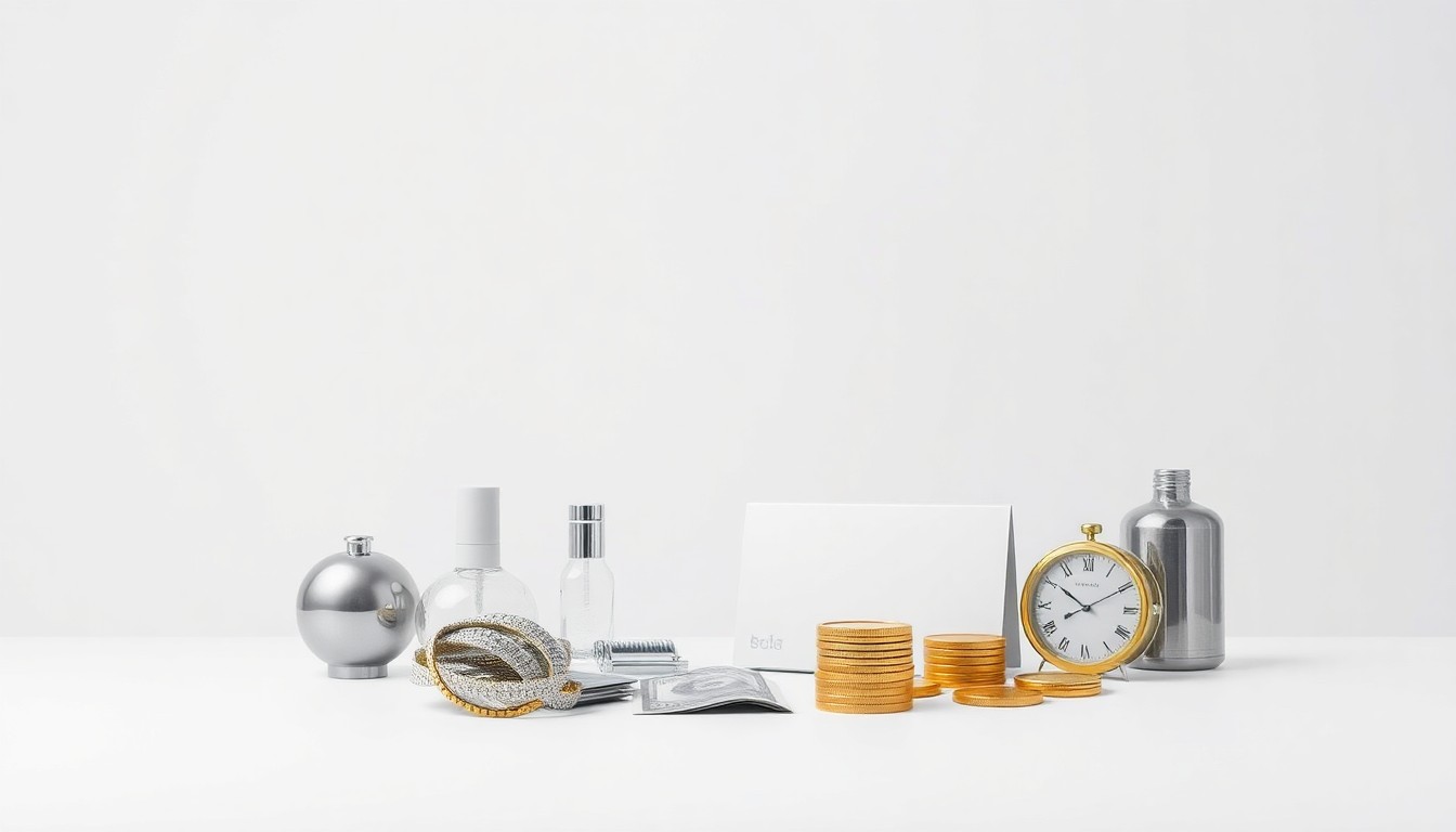 A minimalist, photorealistic studio still life featuring a carefully arranged composition of premium, polished objects on a clean, monochromatic background, representing the abstract concepts of corporate strategy, finance, and supply chain management in the healthcare industry.