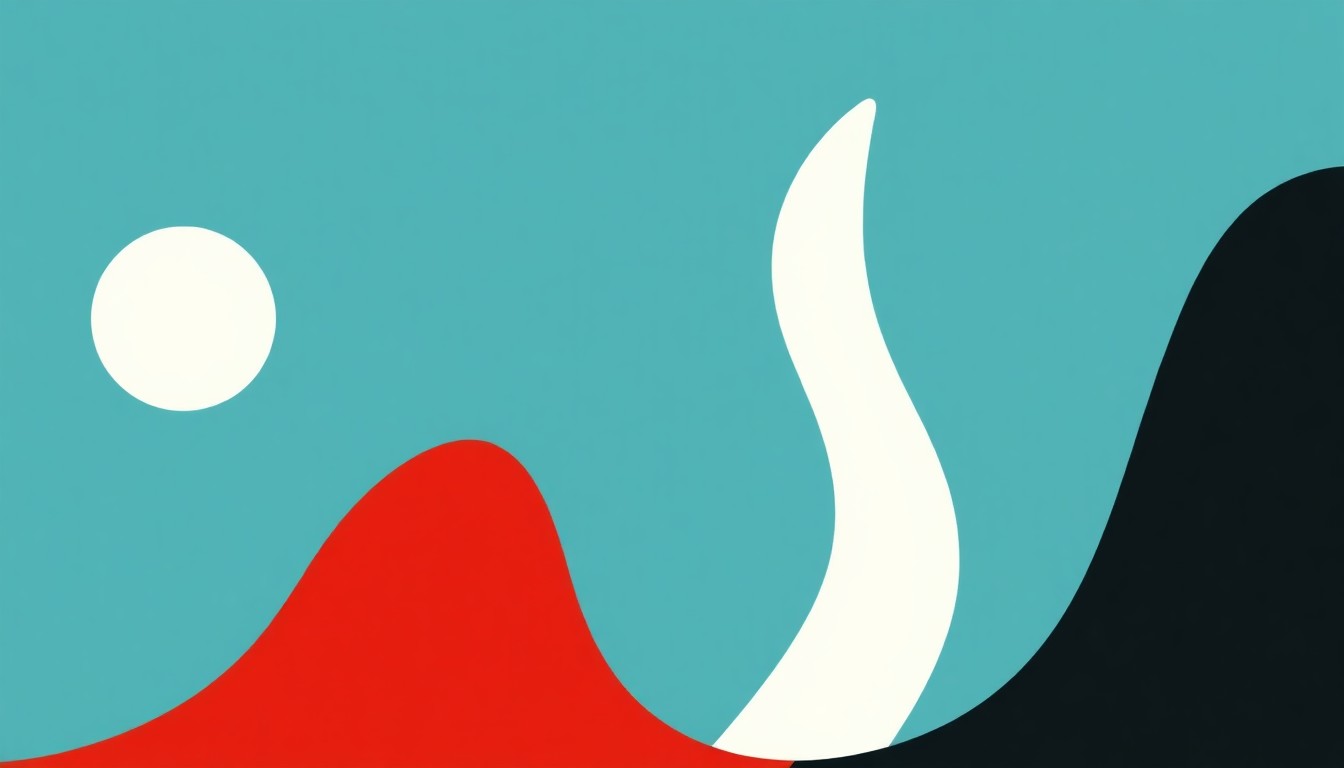 A minimalist, abstract illustration using bold geometric shapes and primary colors to represent economic concepts, conveying a sense of prestige and impact without any text or identifiable elements.