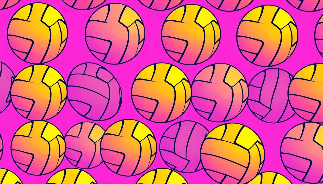 A bold, graphic silkscreen print featuring a repeating pattern of a neon pink volleyball against a bright yellow background, conceptually representing the divisive debate around transgender student-athlete inclusion in school sports.