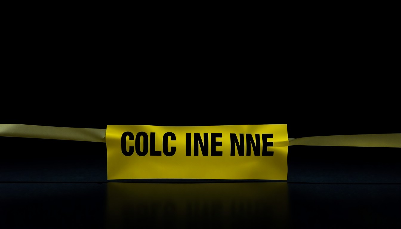 An extreme close-up photograph of a police evidence marker or crime scene tape against a pitch-black background, lit by a harsh, direct camera flash, conceptually representing the investigation into a bomb threat.