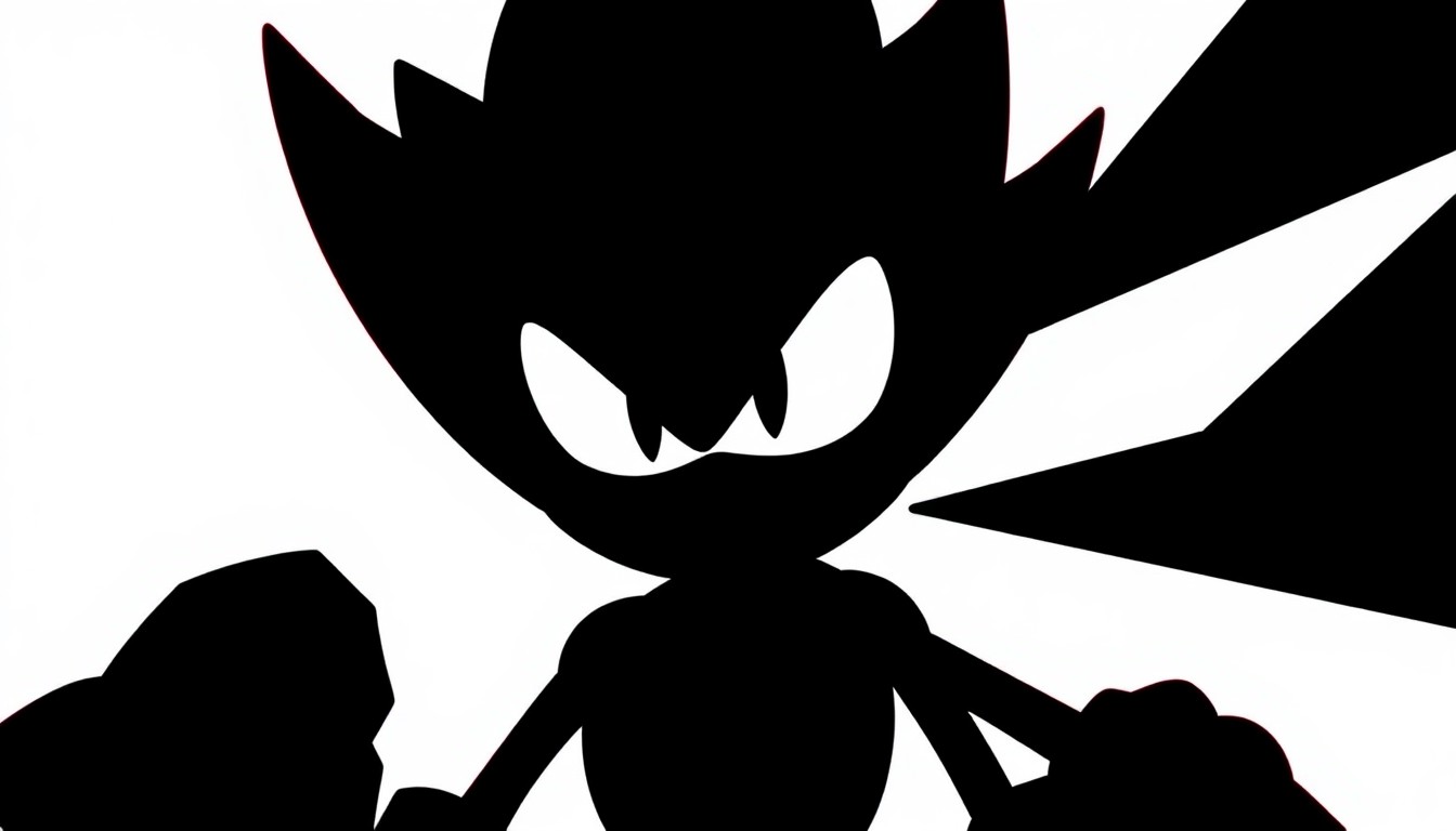 A bold, abstract illustration featuring sharp, angular black silhouettes against a high-contrast red and white background, conceptually representing the comeback of the villainous Robotnik character in the Sonic the Hedgehog film franchise.