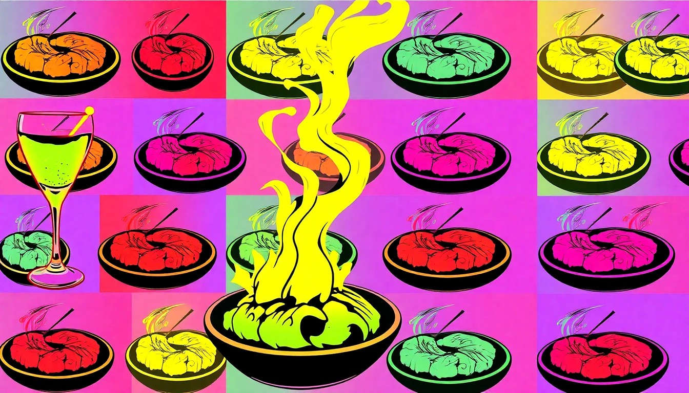 A vibrant, high-contrast silkscreen print of a sizzling Japanese steak dish repeated in a grid pattern, capturing the bold, modern aesthetic of the new HONŌ restaurant opening in Miami.