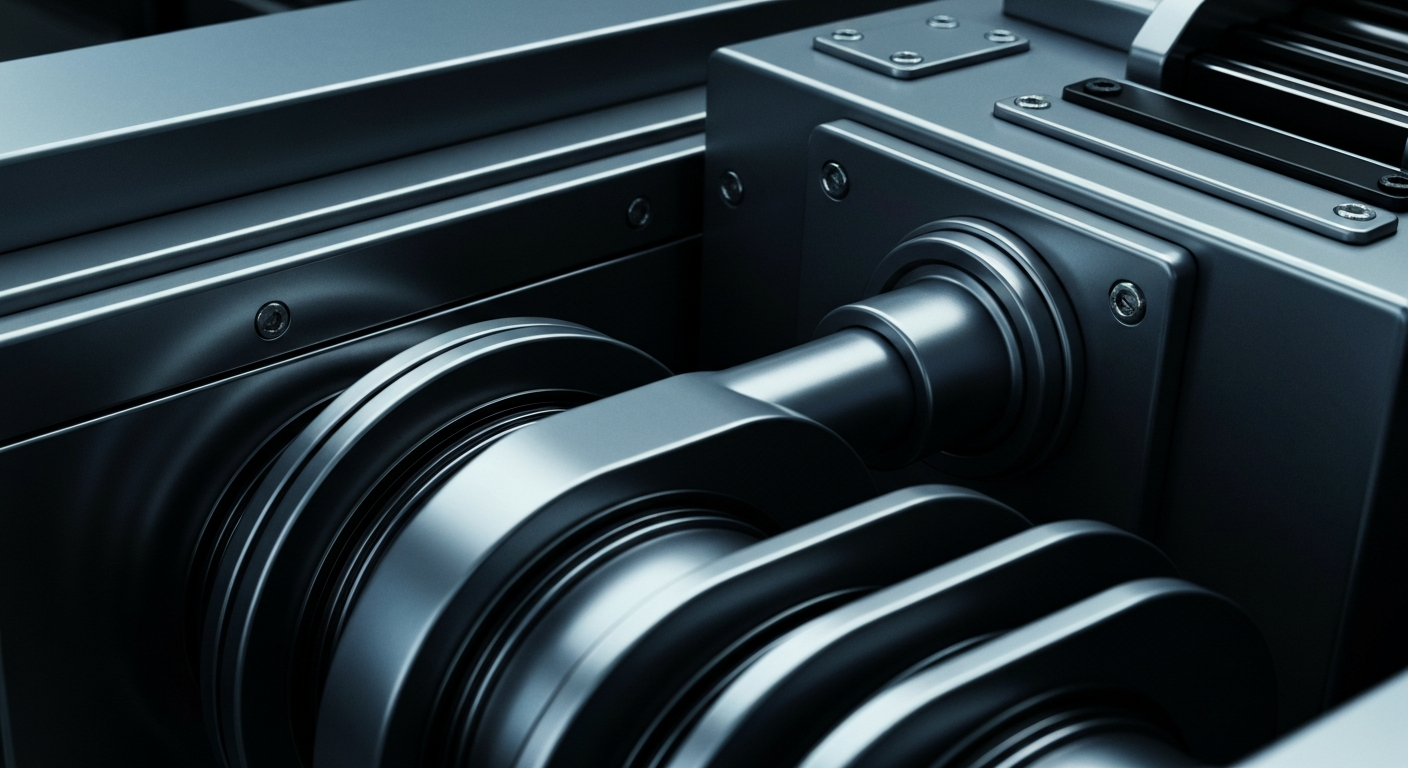 A highly detailed, cinematic macro photograph of heavy, metallic banking equipment and machinery, conveying a sense of institutional financial security and stability through its industrial, mechanical aesthetic.