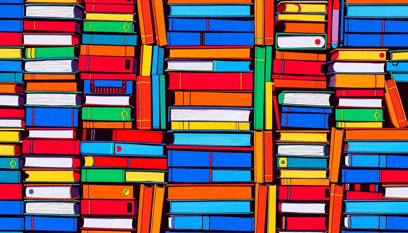 A bold, colorful silkscreen-style illustration featuring a repeating grid of school supplies like textbooks, pencils, and notebooks, conveying the importance of educational resources and funding for the Barberton community.