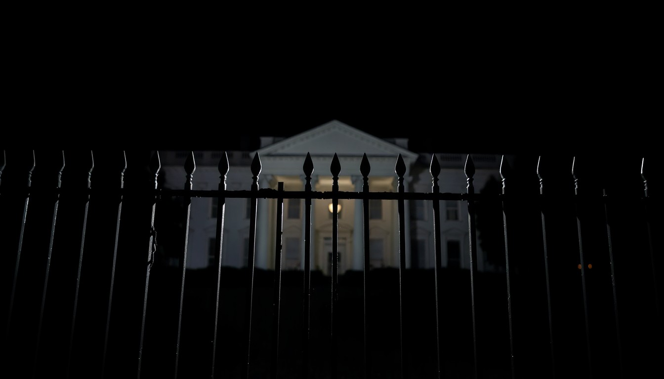 An extreme close-up photograph of a broken section of the White House fence, capturing the stark, gritty details of the damaged security barrier.