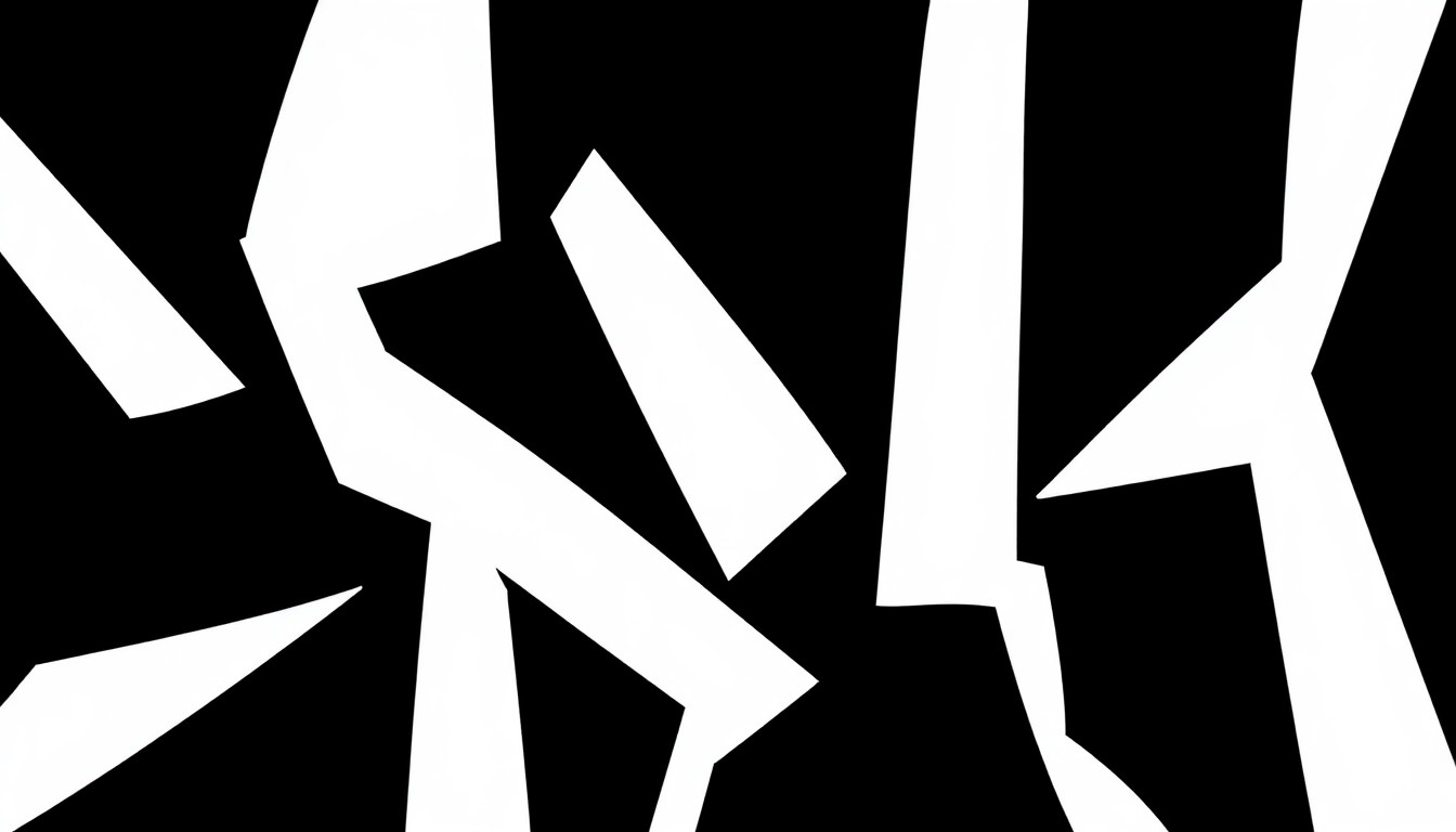 An abstract, minimalist illustration featuring sharp, angular shapes in black, white, and red, capturing the dynamic energy and diversity of the artists showcased in MoMA PS1's 'Greater New York' exhibition.