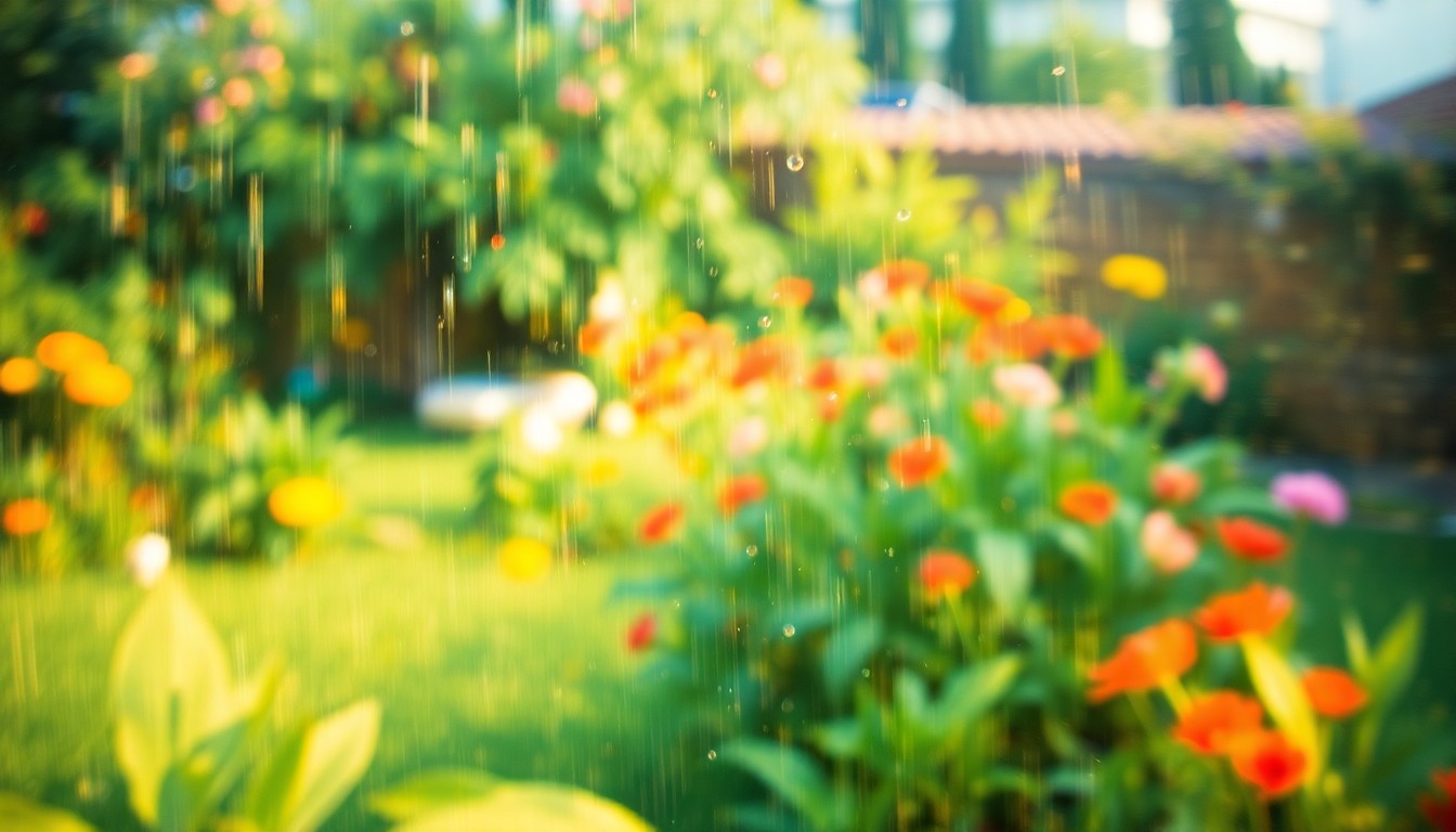 An extremely abstracted, out-of-focus photograph of a lush, verdant garden scene with vibrant splashes of color and soft, warm light, conceptually representing the historic Bartram's Garden and its enduring legacy as a hub of nature, community, and scientific discovery.