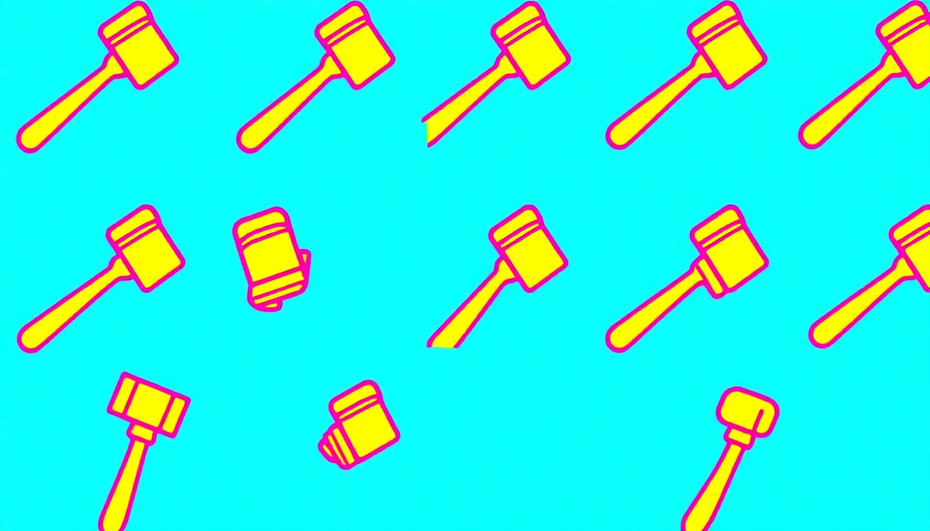 A boldly colored, abstract grid of gavel icons in neon blue, pink, and yellow, conceptually representing the legal expertise and recognition earned by the Austin-based divorce law firm.
