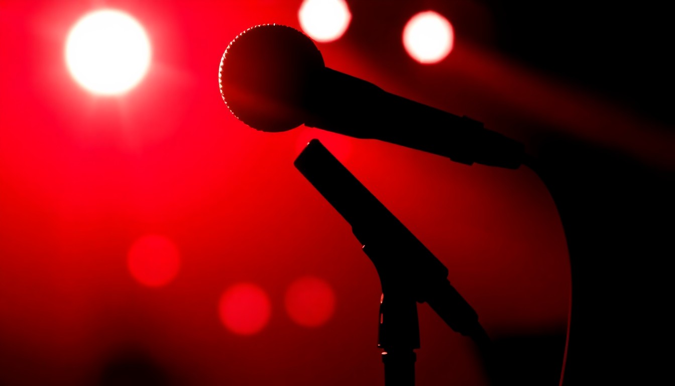 A striking black and white illustration featuring a minimalist, jagged silhouette of a singer's microphone and stage lights, conveying the energy and artistry of Teddy Swims' upcoming tour.