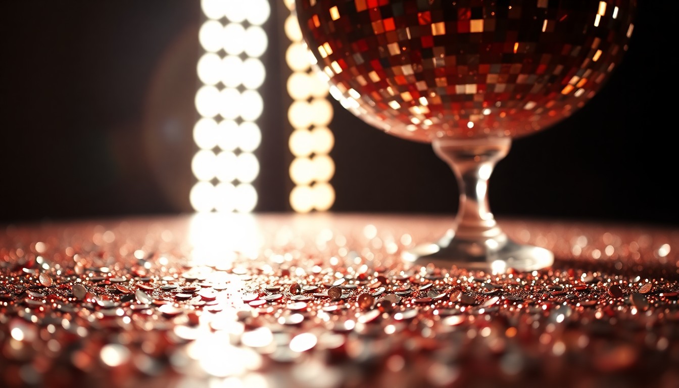 An abstract close-up image of shimmering, glittering textures in high-contrast lighting, conceptually representing the celebratory mood and themes of self-expression at the film festival.