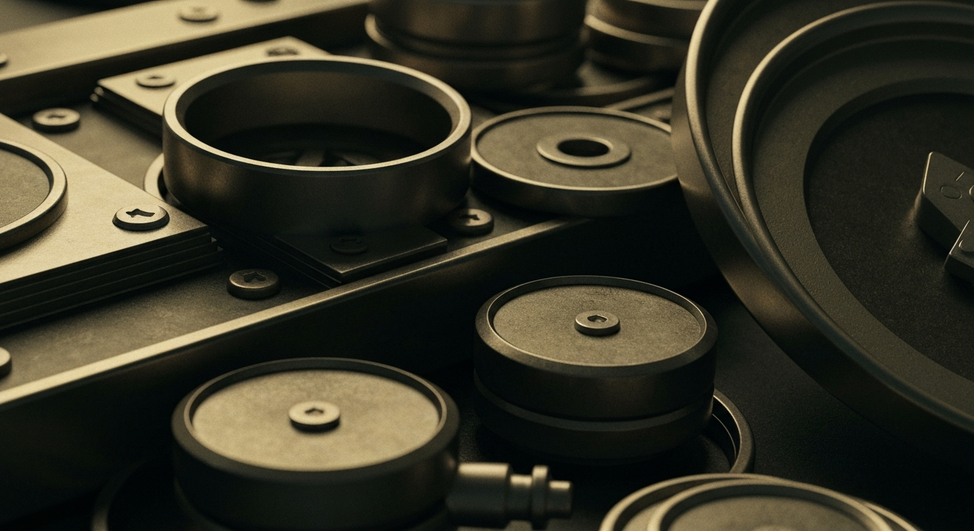 An extreme close-up of the complex, industrial-grade components and mechanics that make up Super Micro Computer's hardware, conveying the technical sophistication and financial security of the company's products.