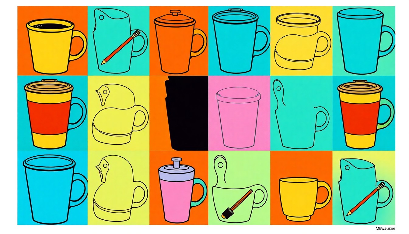 A high-contrast, silkscreen-style grid of a recognizable Milwaukee landmark or object, rendered in a bold, neon color palette that captures the energy and creativity of the city's residents.