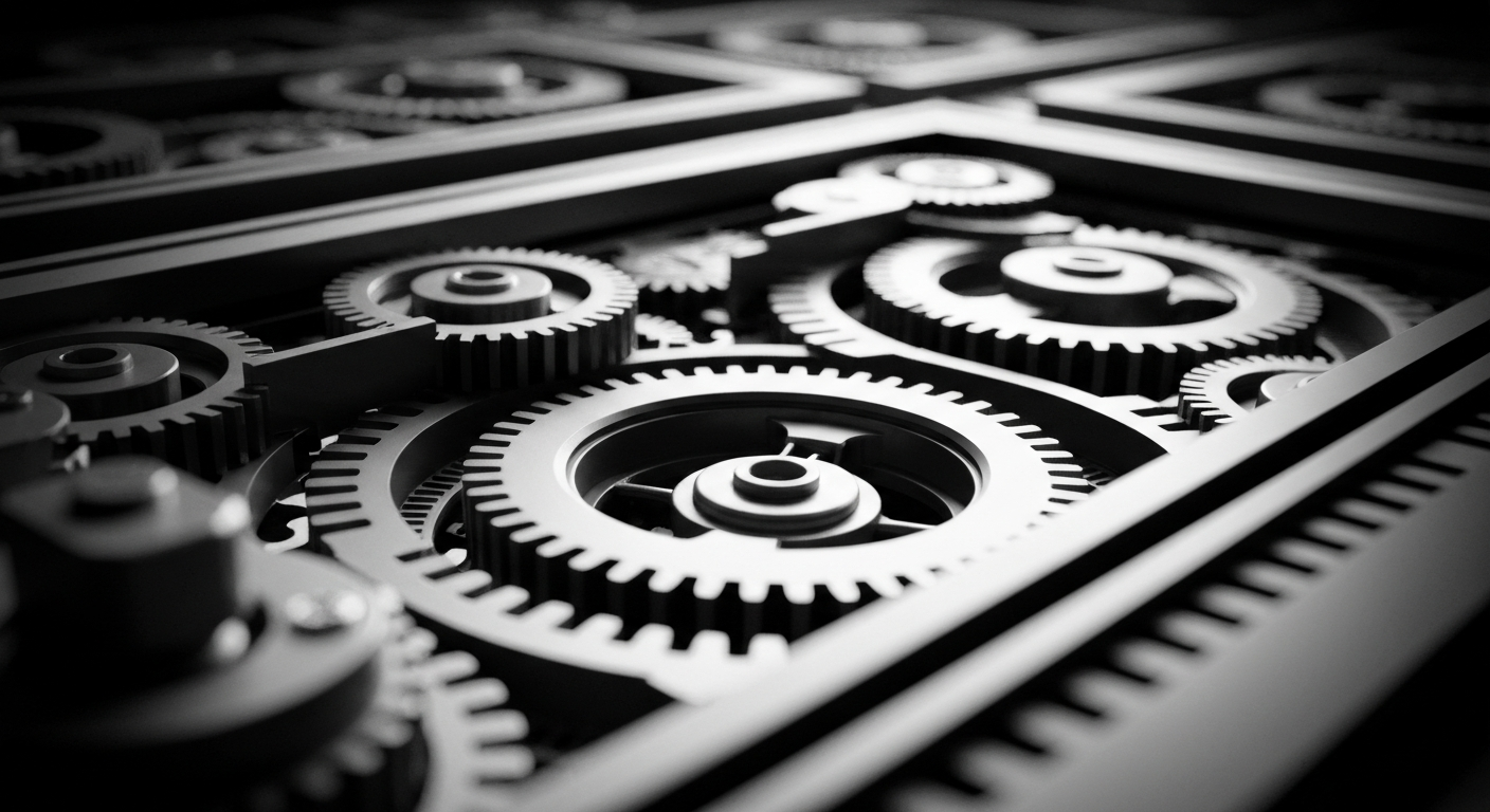 A high-contrast, close-up image of the internal gears and mechanisms of a financial trading platform, conceptually representing the complex infrastructure behind cryptocurrency markets and investment products.