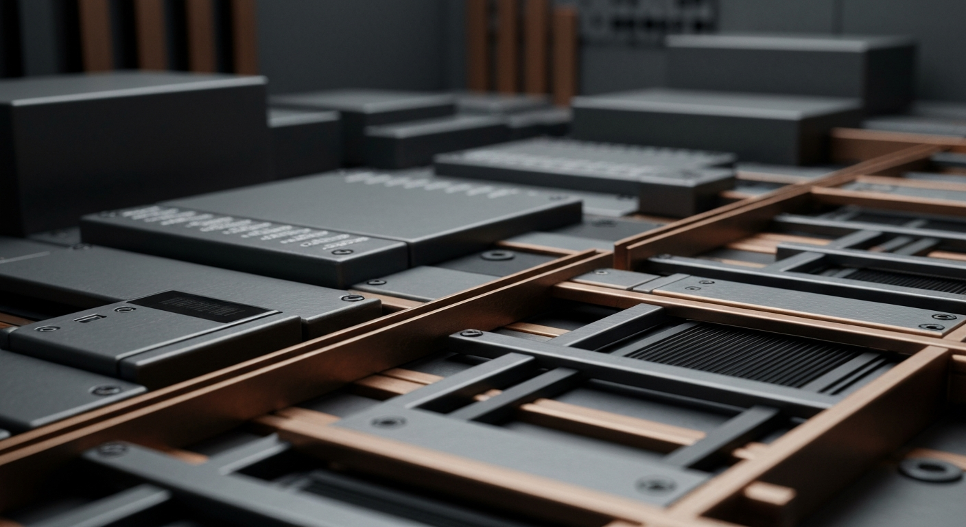 An extreme close-up of intricate financial machinery and equipment, conveying a sense of institutional power and stability in the banking industry without using any text or symbols.