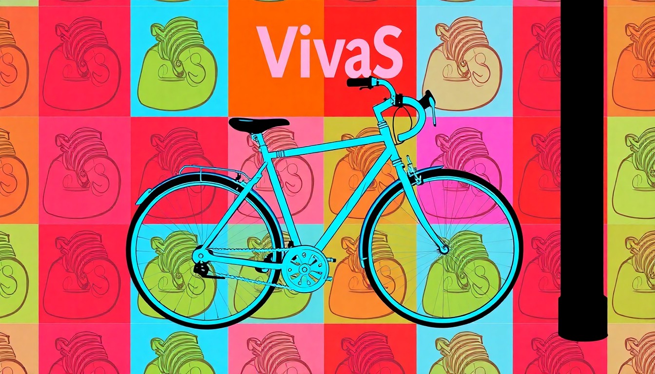 A brightly colored, high-contrast silkscreen print of a stylized bicycle icon repeated in a tight grid pattern, capturing the energy and celebration of the Viva CalleSJ open streets event in East San Jose.