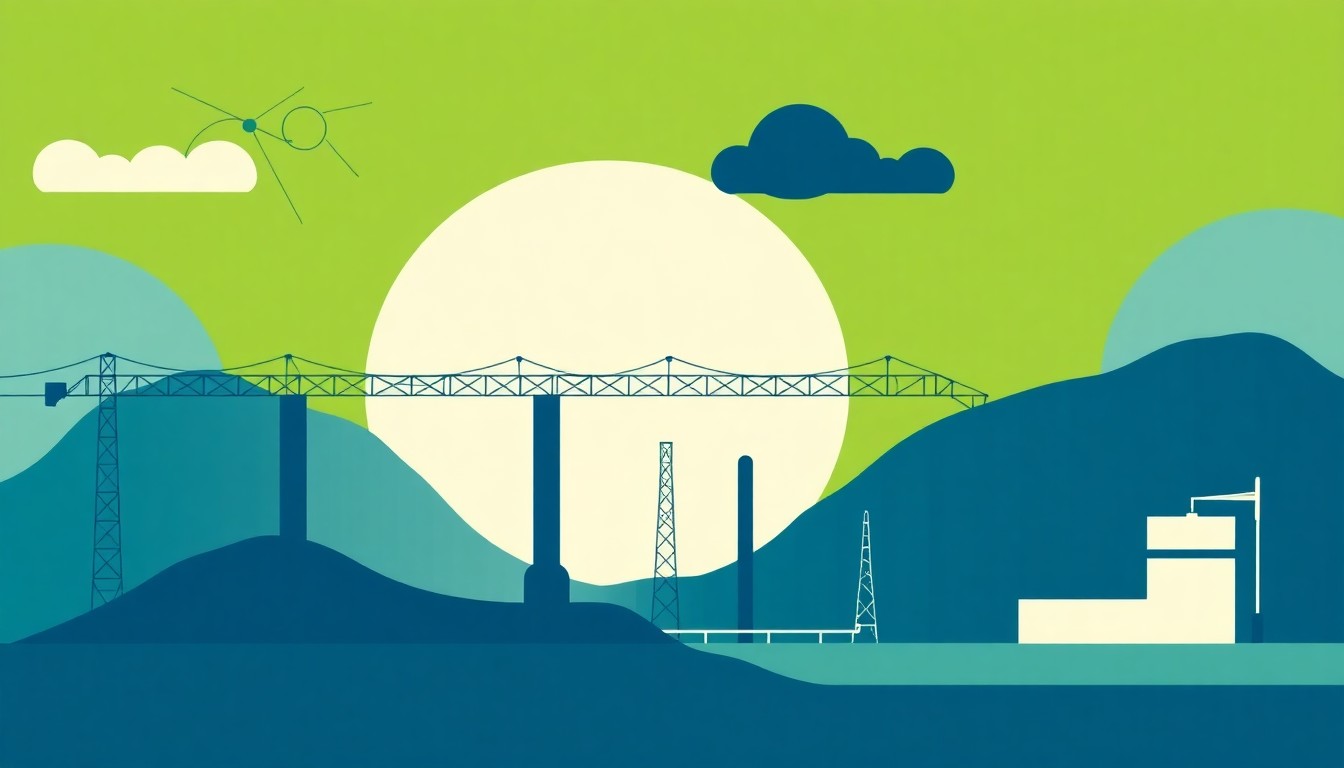 An abstract illustration composed of overlapping triangles and rectangles in shades of blue, green, and grey, conveying the complex, interconnected nature of global energy systems and supply chains.