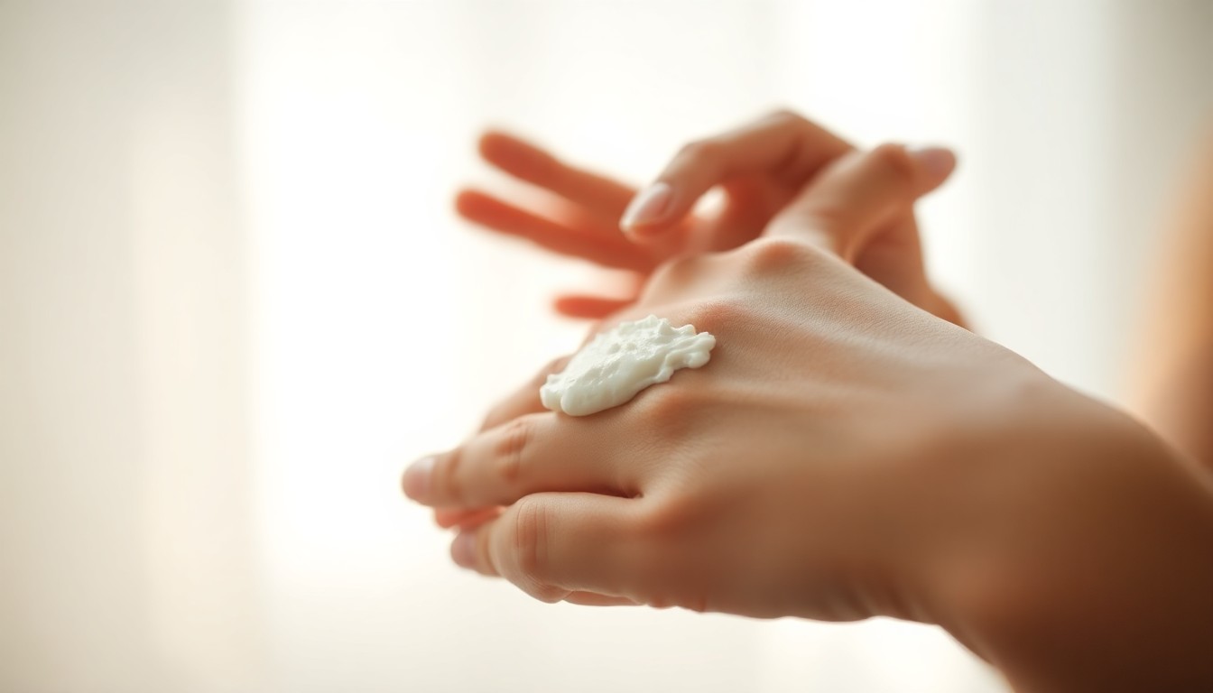An abstract, blurred photograph of a hand applying a natural, sugar-based hair removal paste to skin, with the scene enveloped in a warm, soft glow of light and color.