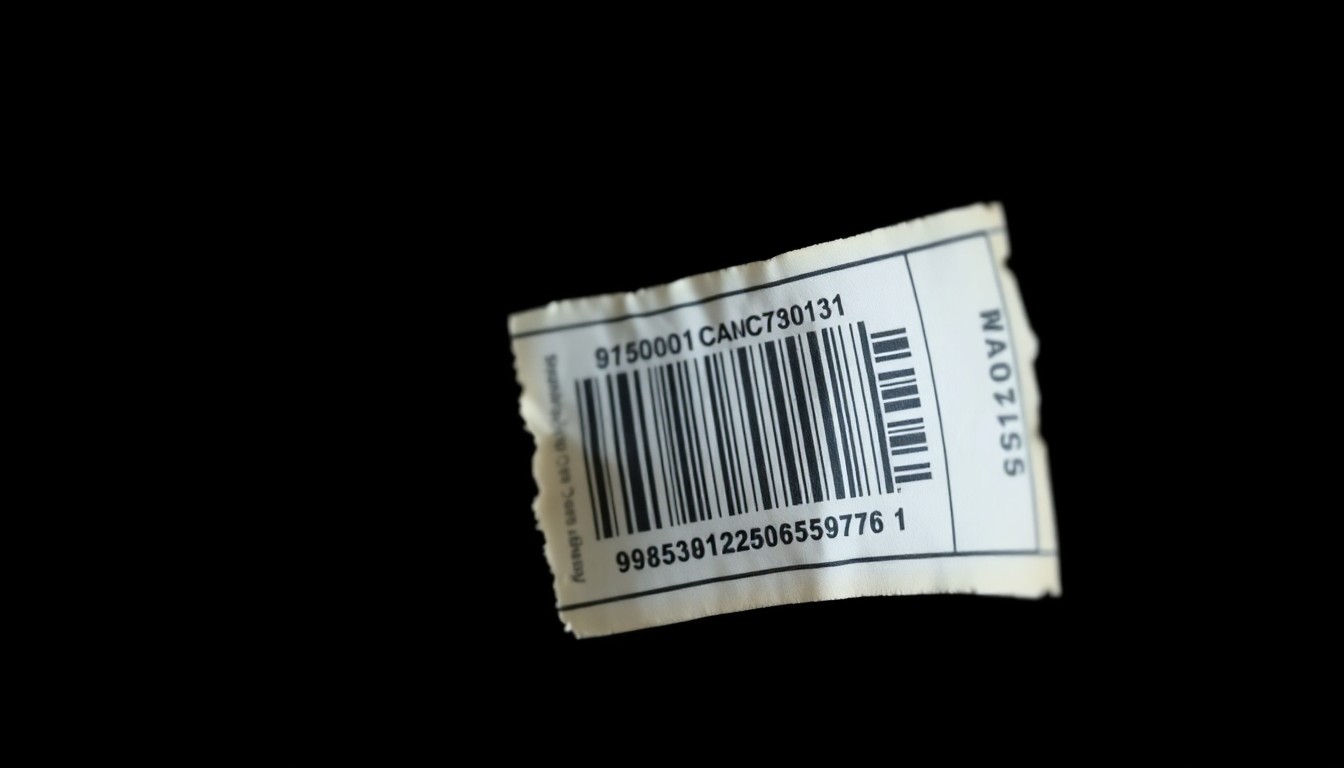 An extreme close-up photograph of a crumpled sports ticket stub, its edges frayed and the barcode barely visible, lit by a harsh, direct camera flash against a pitch-black background, conceptually illustrating the issue of ticket fraud.