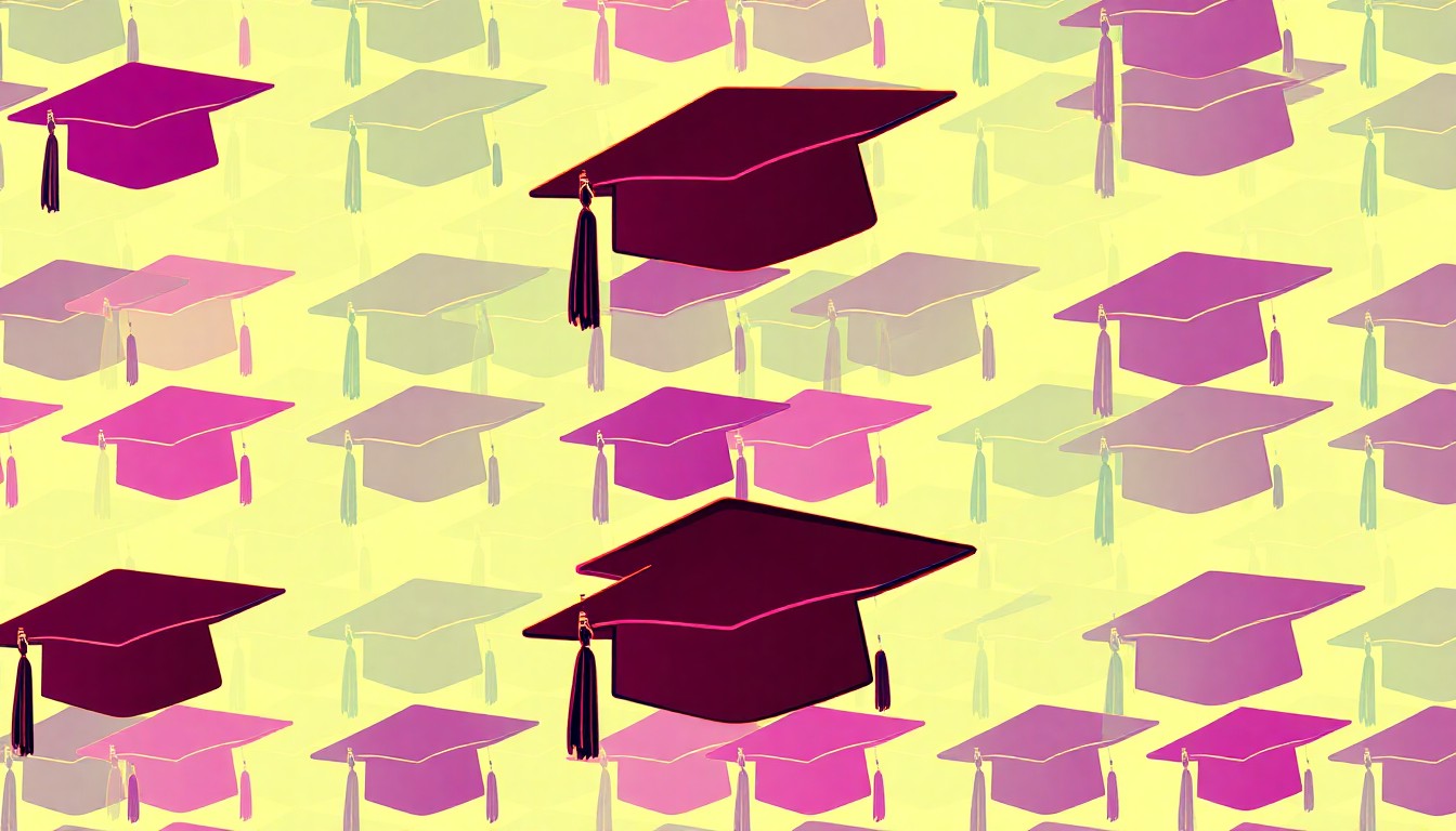 A bold, colorful silkscreen print featuring a repeated image of a mortar board graduation cap in neon shades of blue, green, and pink, conceptually representing the lasting impact of Dean Carter's leadership at Morehouse College.