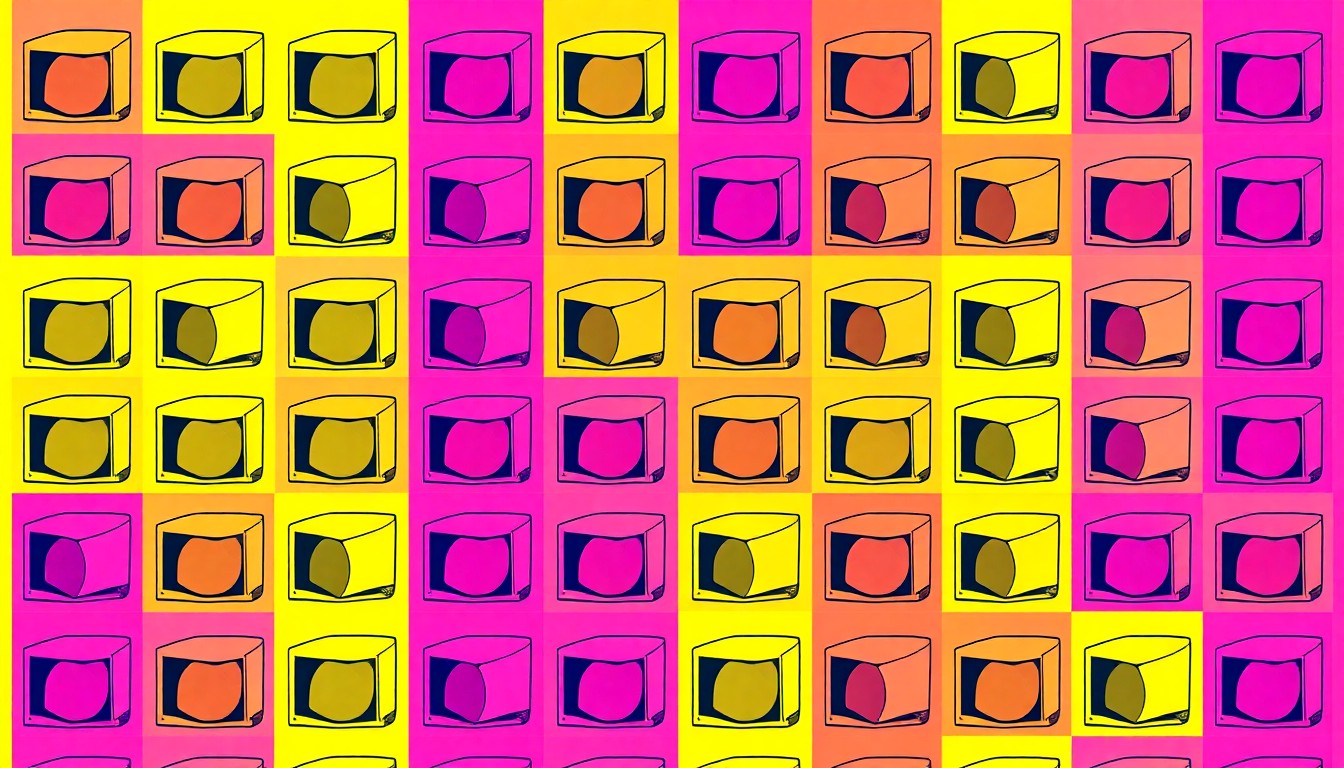 A highly stylized, pop art-inspired grid of brightly colored HVAC duct components, conceptually representing the importance of optimizing ductwork for temperature control.