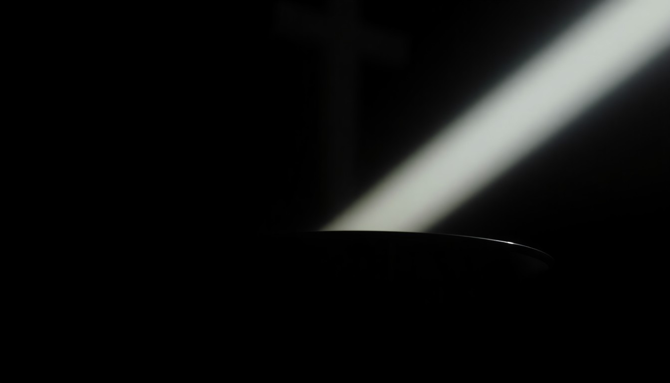 An extreme close-up photograph of a metal church offering plate or collection box, its surface textured and reflecting the harsh, direct light of the camera flash, conveying a stark, gritty, investigative aesthetic.