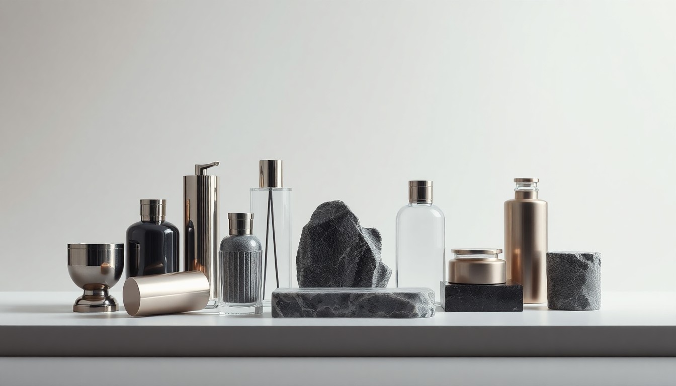 A high-end, photorealistic studio still-life photograph featuring a collection of premium, polished objects arranged elegantly on a clean, monochromatic background, representing the abstract corporate and financial challenges facing the Ford City Mall.