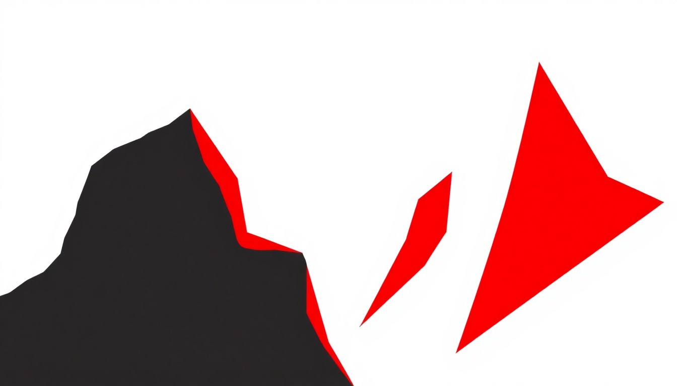 A bold, abstract composition of jagged, geometric shapes in striking red and white, conceptually representing the preservation and sharing of rare, previously hidden music recordings.