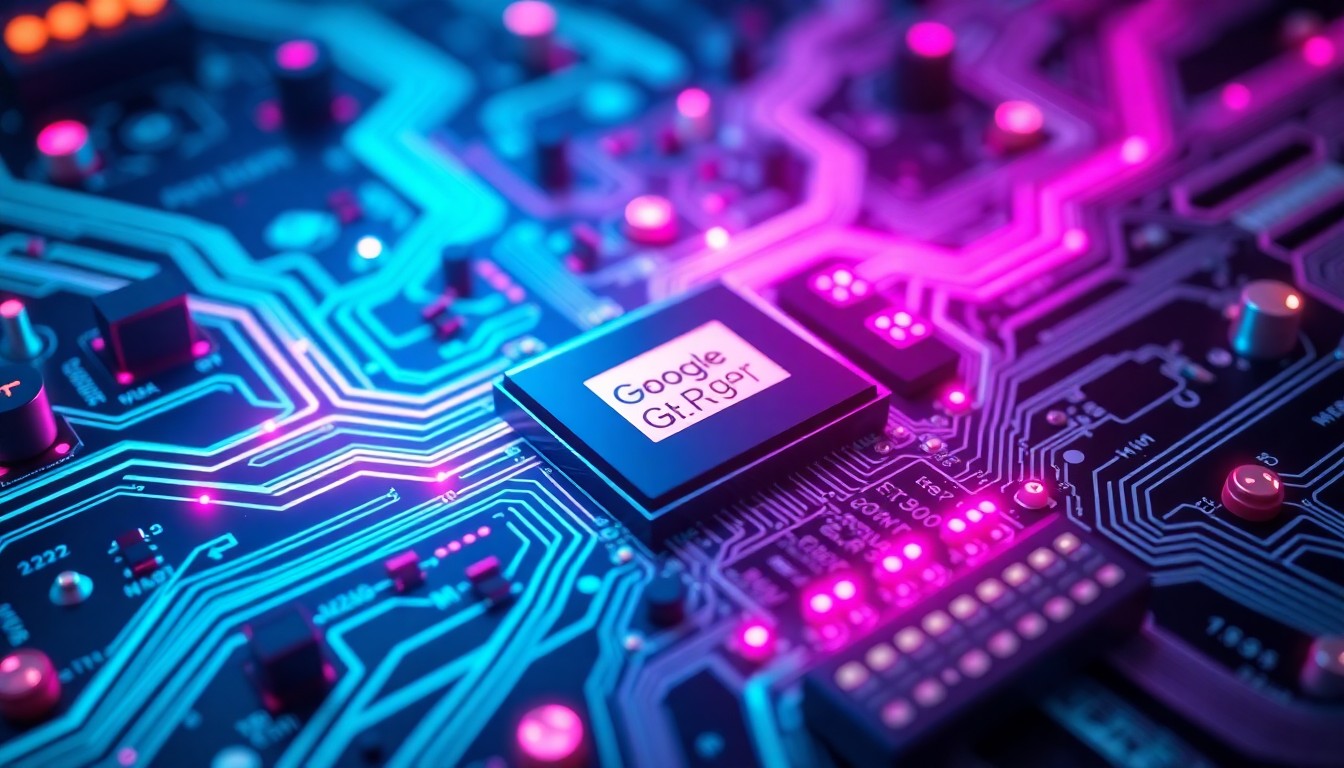 A highly detailed, glowing 3D macro illustration of a complex circuit board with neon cyan and magenta lights pulsing through the interconnected components, conceptually representing the integration of advanced AI technology into classified military infrastructure.