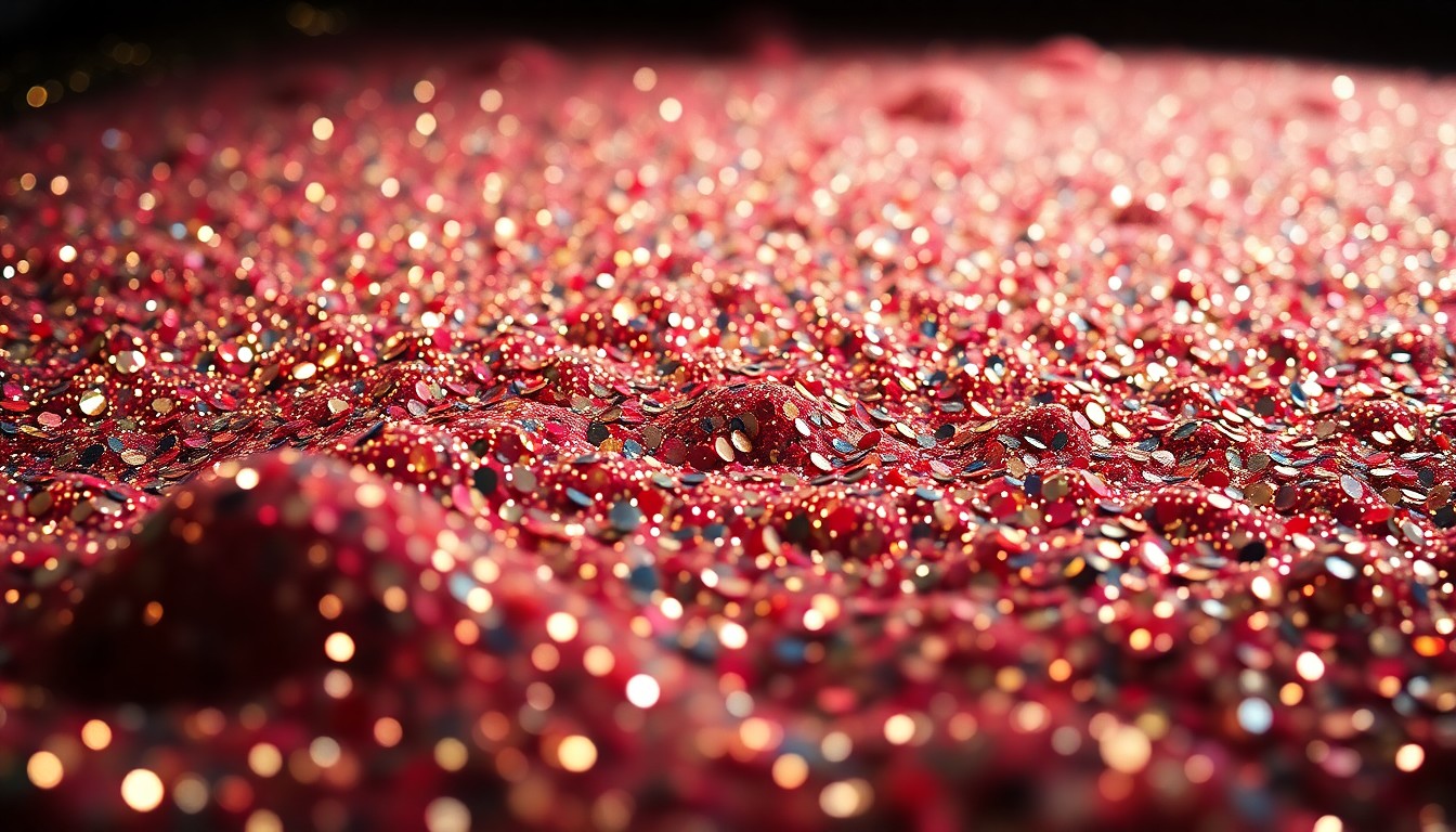 An abstract close-up photograph of sparkling sequins under dramatic studio lighting, conveying the glamour and luxury of the entertainment industry.