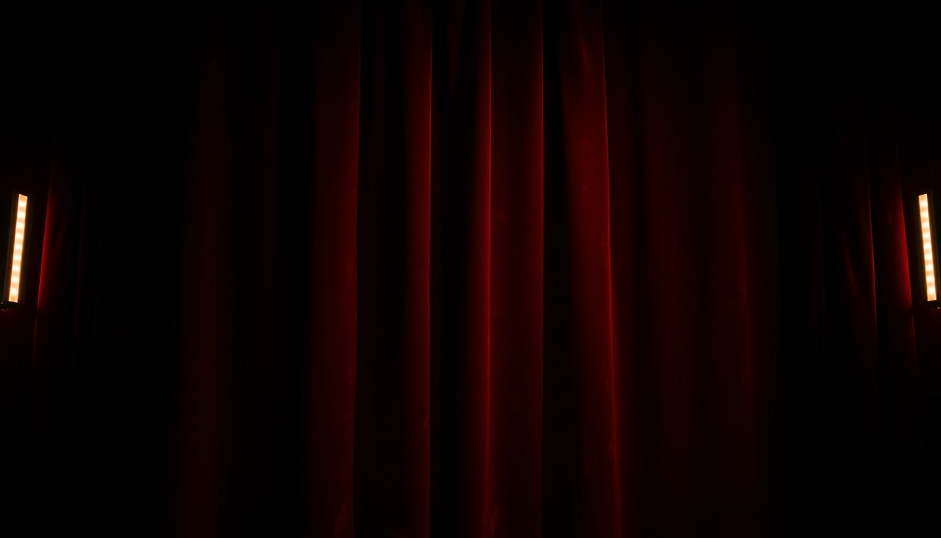 An extreme close-up photograph of a rich, velvety theater curtain in a deep burgundy color, capturing the luxurious texture and dramatic lighting of a high-end performance space.