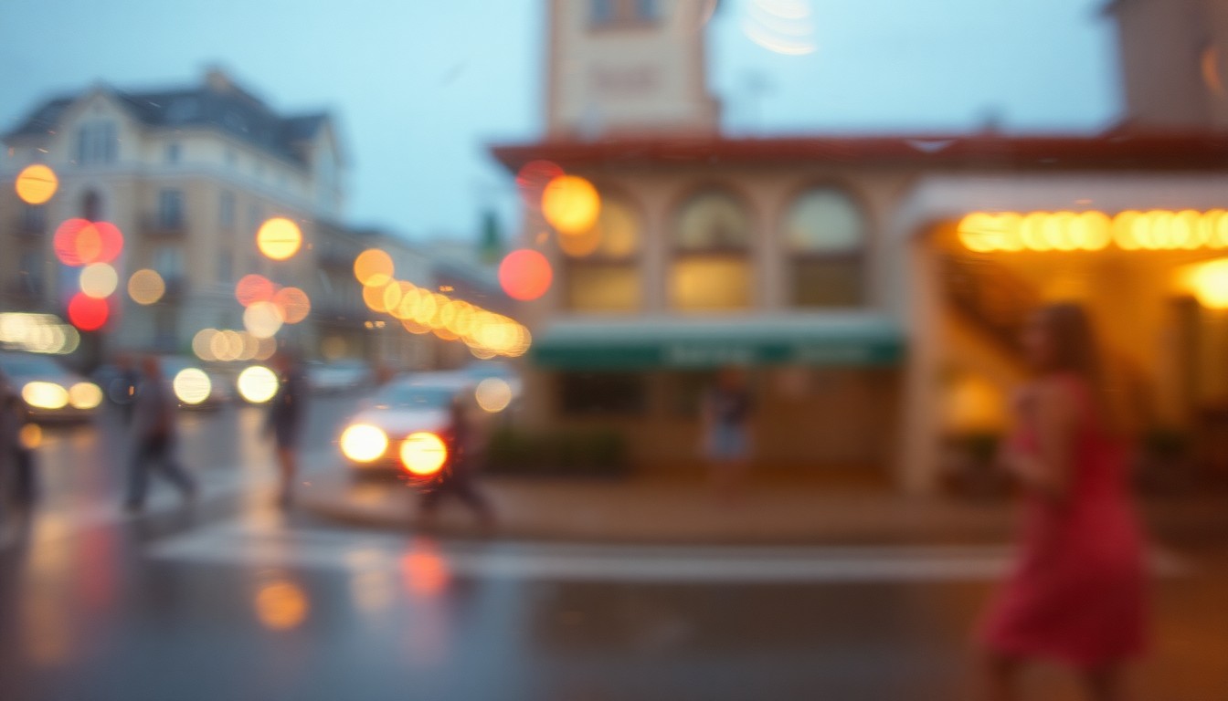 An extremely abstracted, out-of-focus photograph composed of blurred lifestyle scenes and concepts in soft pools of warm, muted colors, conceptually representing the uncertain mood and challenges facing Los Angeles residents.