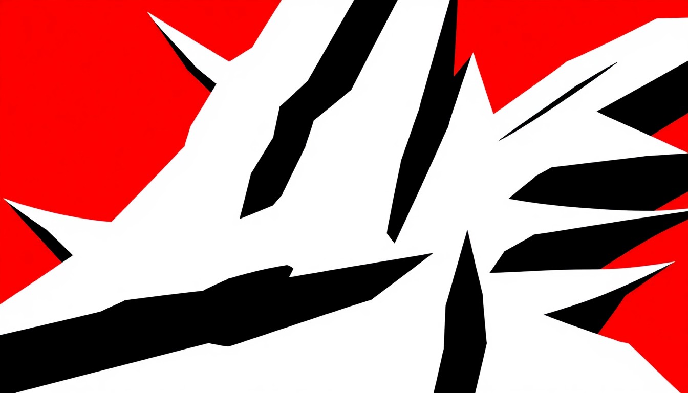 A striking, minimalist illustration featuring bold, geometric shapes in black, white, and bright red, capturing the comedic spirit of the 'Spaceballs' franchise without any text or literal imagery.